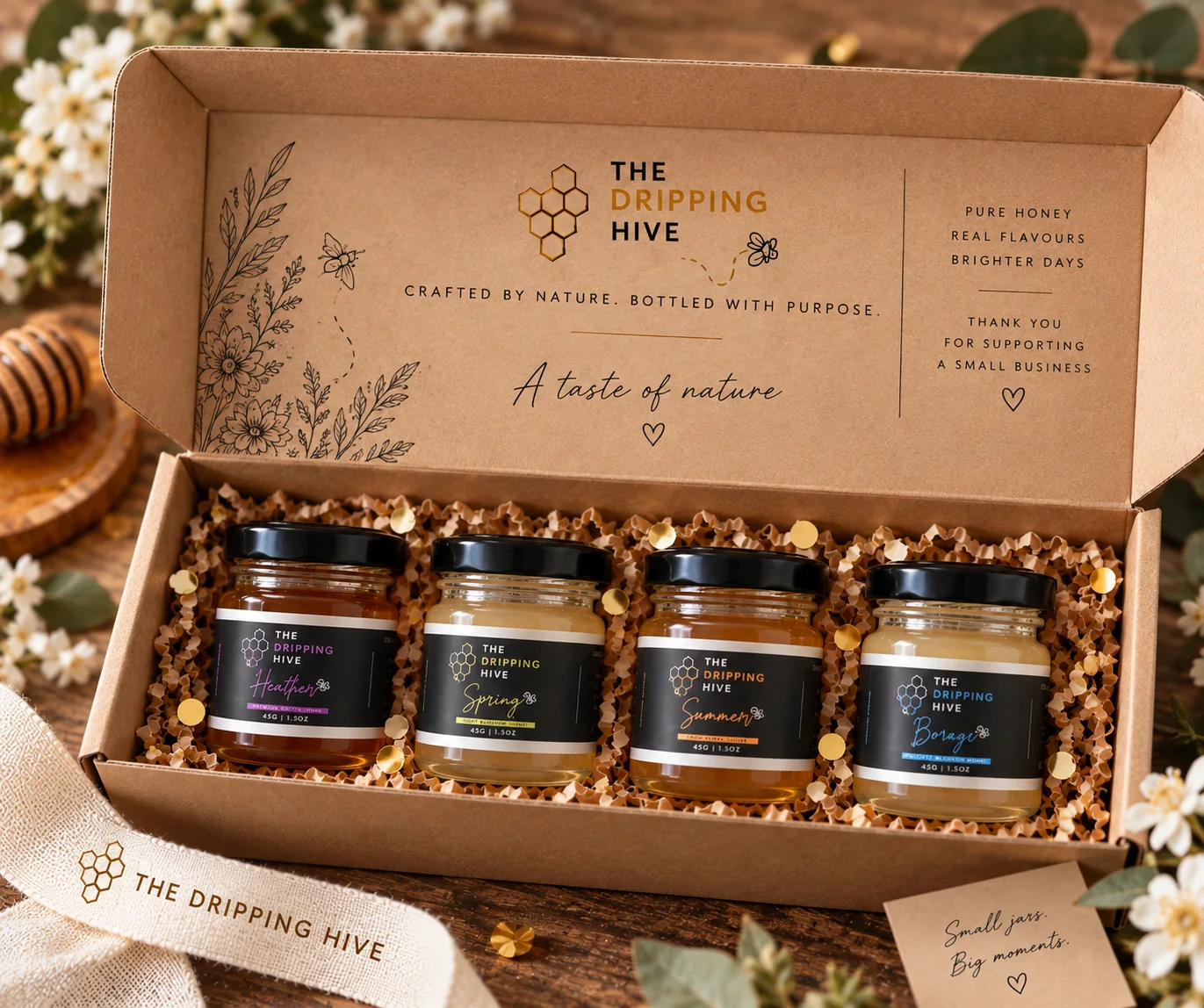 Four-jar honey taster box